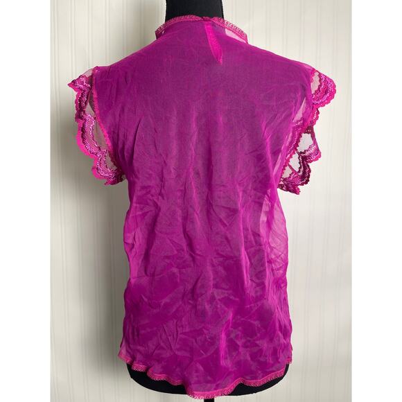 Woolite Sheer Lace Hem Short Open Cardigan Womens Size Medium Hot Pink VTG Fairy - Picture 5 of 10